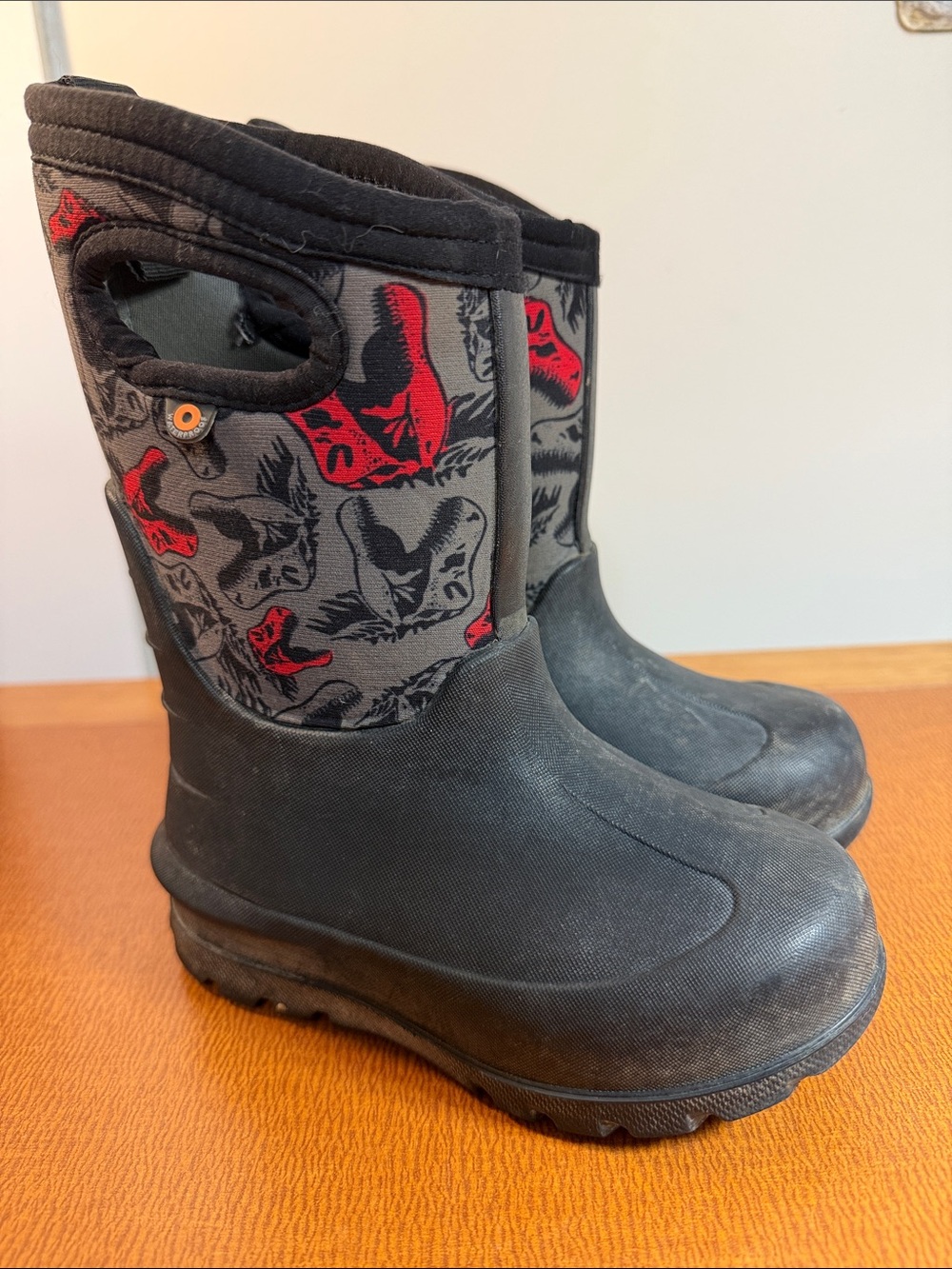 Bogs Kids Black and Red Fox-Print Waterproof Pull-On Boots